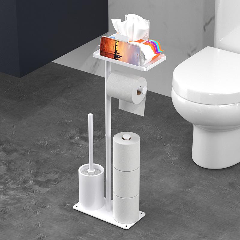 Floor-to-ceiling Toilet Brush Holder with Toilet Paper Holder Multifunctional Standing Tissue Holder