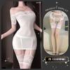 Sex underwear tight see-through hip skirt uniform sexy lace one-word shoulder suit nightdress suit