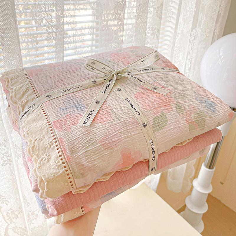 Ins Floral Bedding Set Princess Duvet Cover Set Bed Linen Flat Sheets Set 2 Pillowcases Single Double Queen Size Back To School