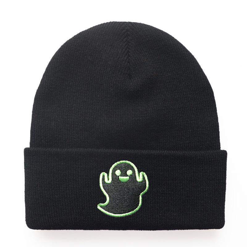European and American Popular Autumn and Winter Fashion for Men and Women Ghost Ghost Embroidered Knit Hat for Cycling, Warm Woolen Hat for Outdoor