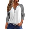 Women's Fashion Casual Raglan Sleeve Colorblock V-Neck Three-quarter Sleeve Decorative Button T-shirt Top