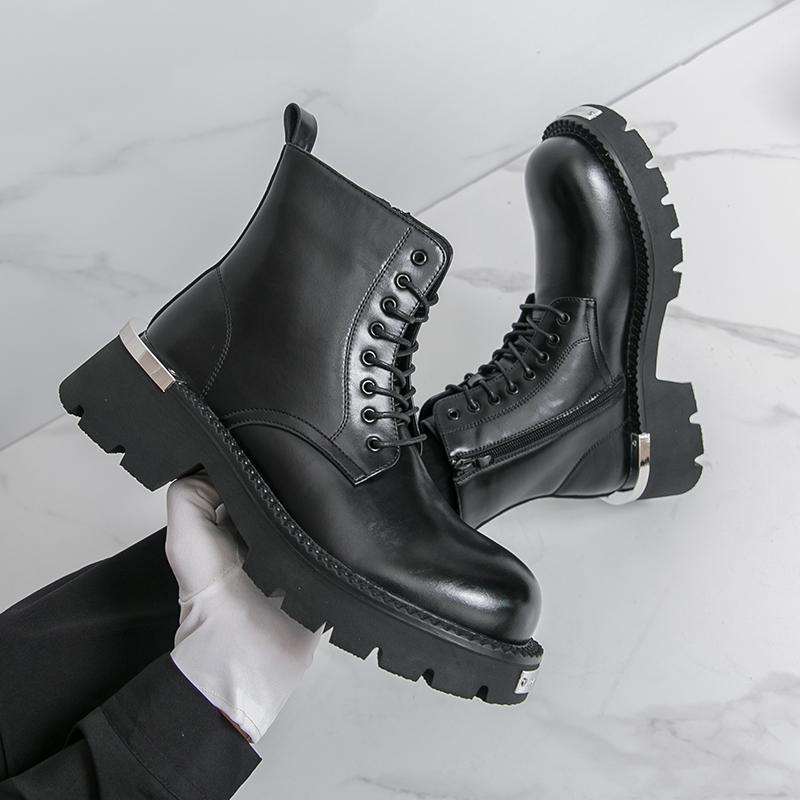 Men’s Retro Punk Thick Sole Platform Boots Cool Elevator Boots Black Brown Motorcycle Boots High Boots Plus Size