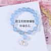 Aquamarine Camellia Beaded Elastic Bracelet Women's Forest Style Traditional Chinese Style Exquisite Bracelet Colorful Pink Mist High-End Bracelet
