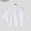 INCERUN MenTurn Down Collar Short Sleeve Acrylic Diamonds Patchwork Loose Cropped Shirts