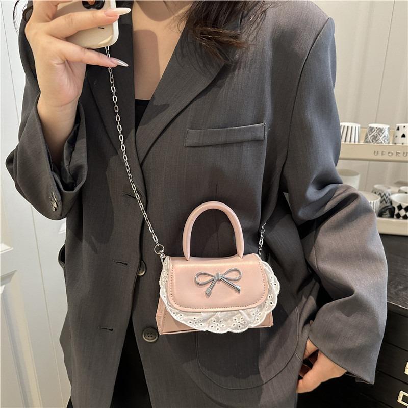 Trendy new small square bag bow decorative temperament handbag premium texture shoulder messenger bag women's bag