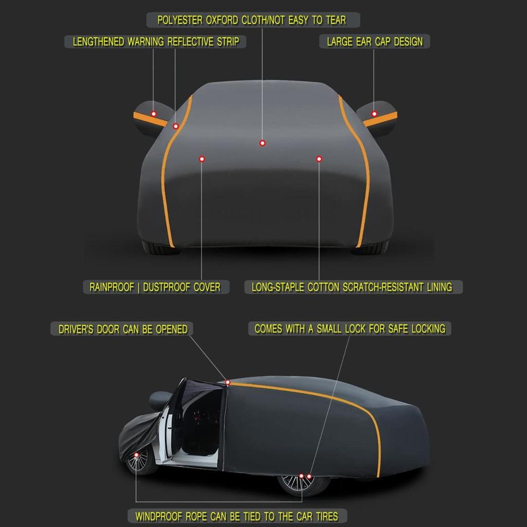 All Weather Waterproof Car Cover Heavy Duty Full Coverage Protection from Rain Sun Snow & Dust for Outdoor Parking & Long Term