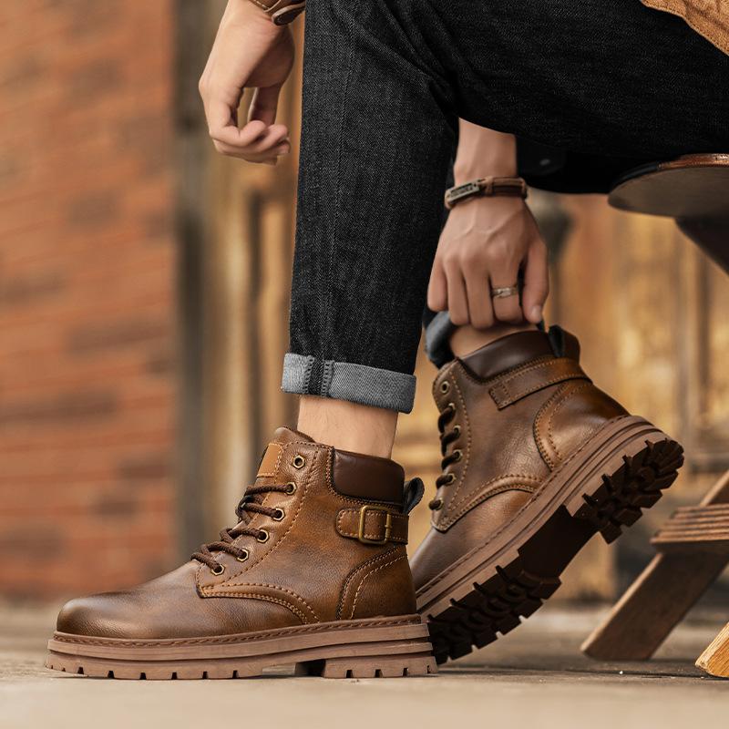 Martin boots men's autumn British style retro brown leather boots outdoor mountaineering non-slip wear-resistant leather boots