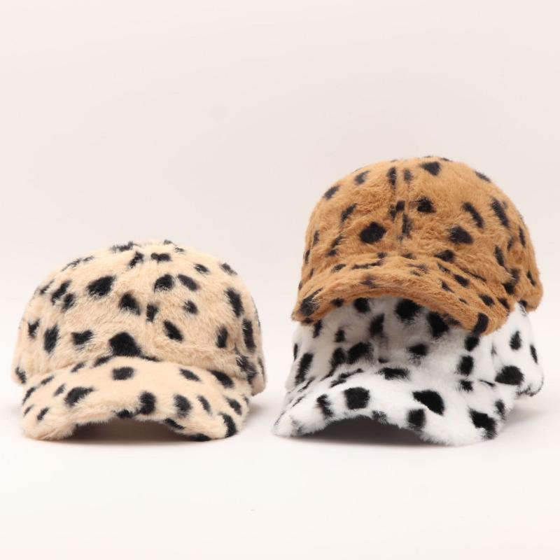Winter Warm Plush Leopard Print Adjustable Baseball Cap