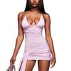 Europe and the United States hot-selling 2026 fashion printing striped neck sling low-cut backless strap slim hip-wrapped Spice Girl short skirt
