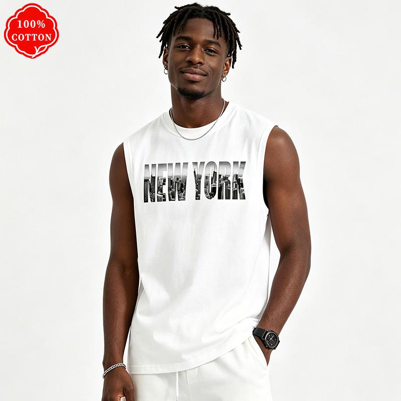 Men's Summer Sleeveless Top Vintage City Skyline Letter Print Casual Oversized Tank Top