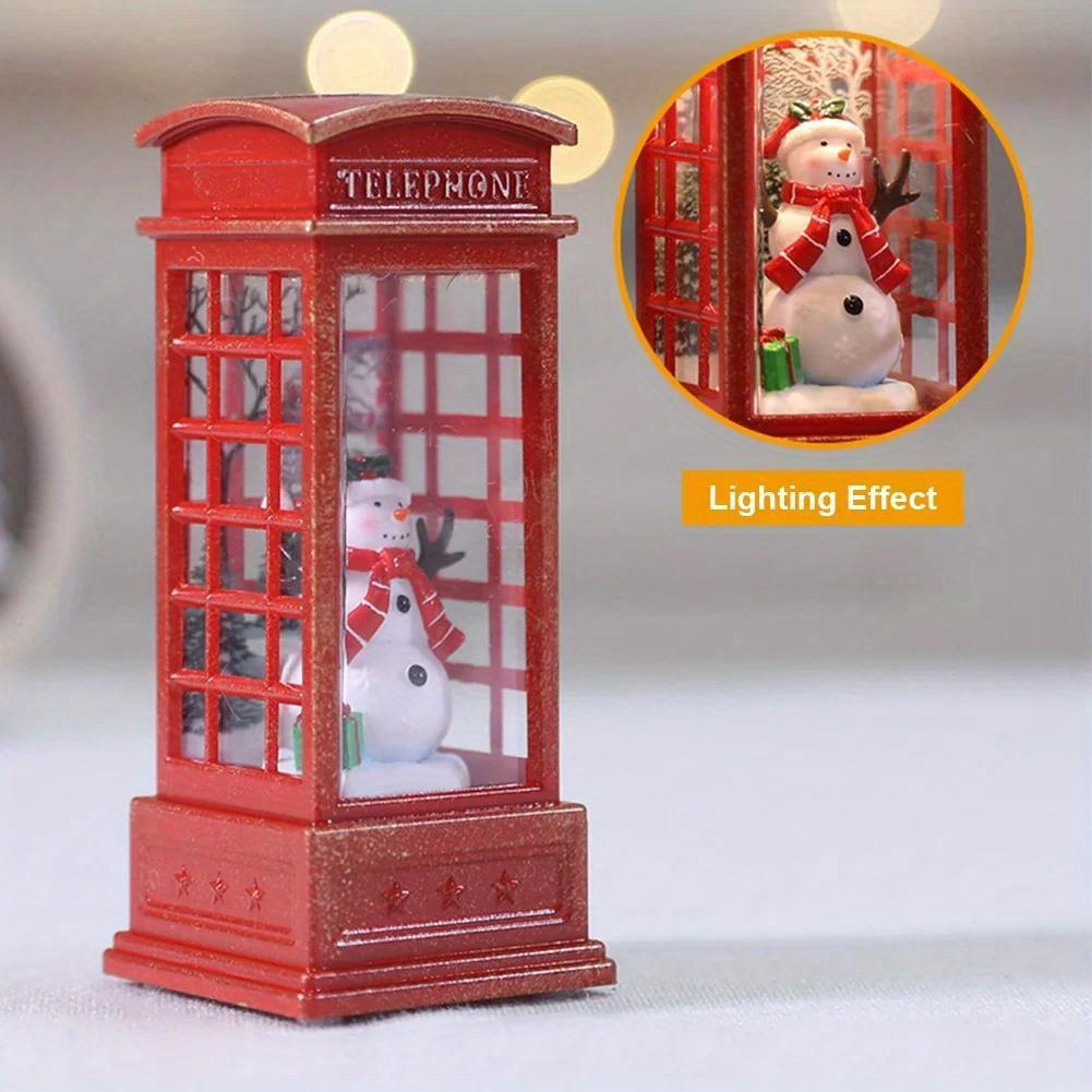 Festive Christmas Telephone Booth Decor Bright Desktop Ornaments Battery Powered Red Telephone Booth Lantern  Party Prop for Home Bedroom