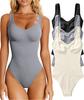European And American New Women'S Onesie Sexy Pit Ribbed V-Neck Sleeveless Vest Onesie White