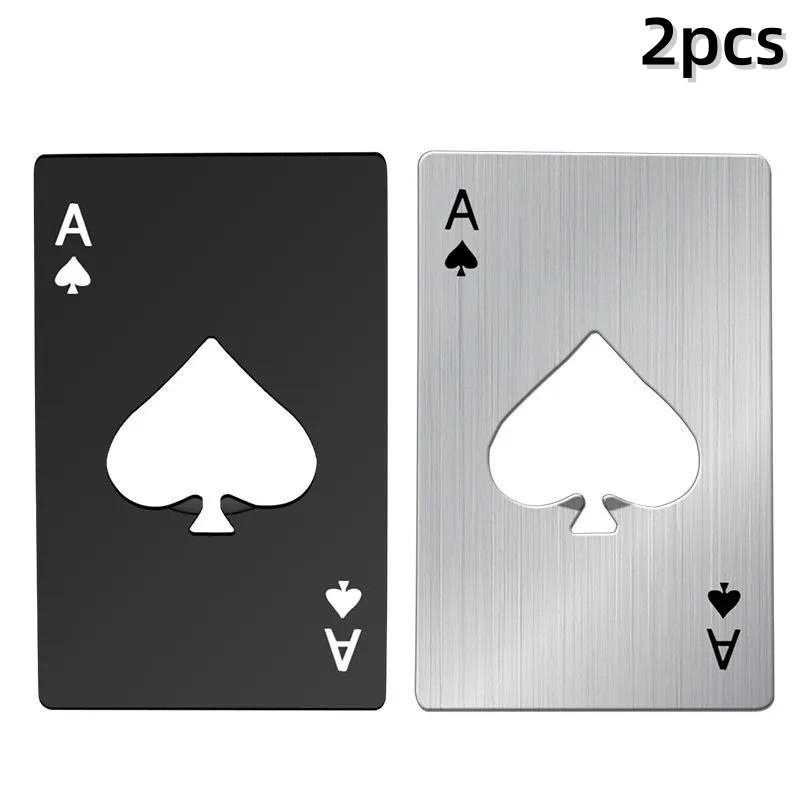 

1 шт. креативная открывалка для бутылок в форме покера, нержавеющая сталь, размер кредитной карты, бар, ресторан, пиво, металлический инструмент для открытия, подарок 2-pcs