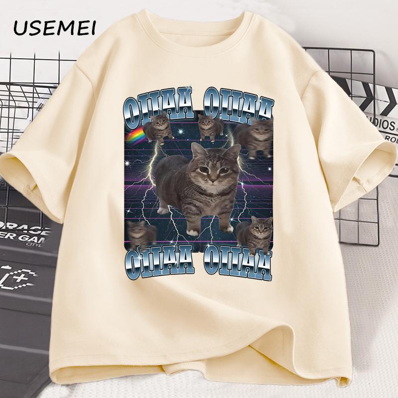 Funny Viral Oia Cat Meme Graphic T Shirts for Men Women Silly Cats T-shirt Oiiaa Oiiaa Cat Unhinged T Shirt Harajuku Clothes