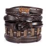 Handmade Vintage Multilayer Men Leaf Leather Bracelet Braided  Star Knot Leaf Rope Wood Beads Wrap Bracelets & Bangles Male Gift