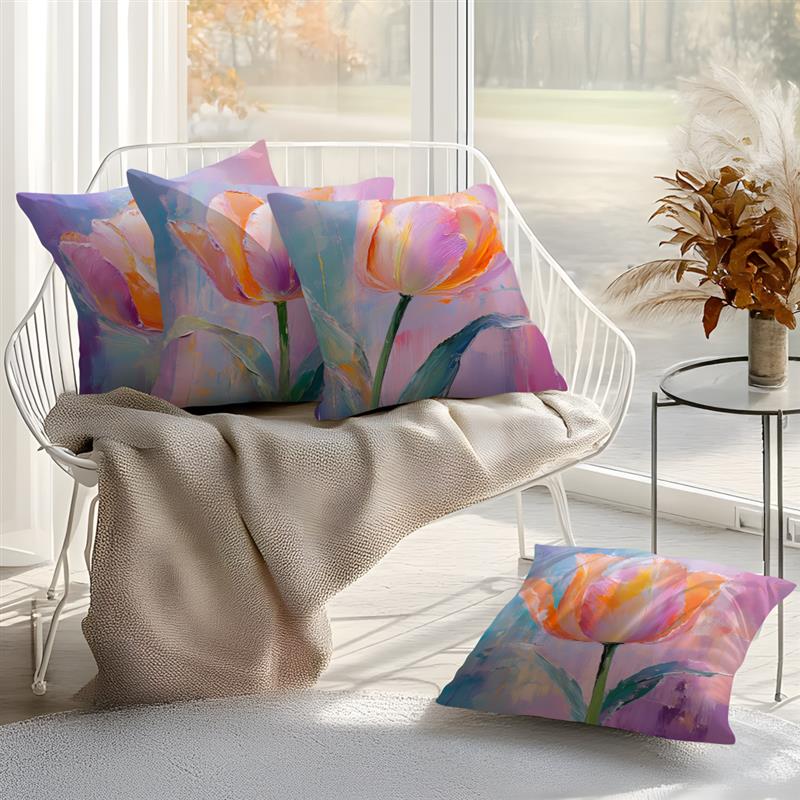 Abstract Tulip Oil Painting Cushions Pillowcase Printed Polyester 45X45Cm Throw Pillow Cover Decorative Sofa Cushion Pillowslip