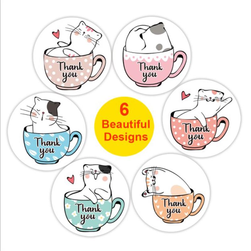 500Pcs Cat Thank You Stickers  Round Adhesive Seal Labels For Gift Decoration