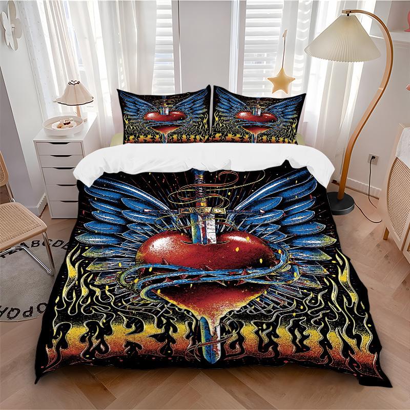 

3pcs bedding set Heart Sword Includes 1 Comforter + 2 Pillowcases, Without Pillow Inserts, Soft Comfortable,a0909071 135x200cm