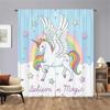 2Pcs Fairy Tale Unicorn Curtains Rainbow Stars Pattern Living Room Bedroom Kids Room Sunshade Magic Theme Decor Curtains