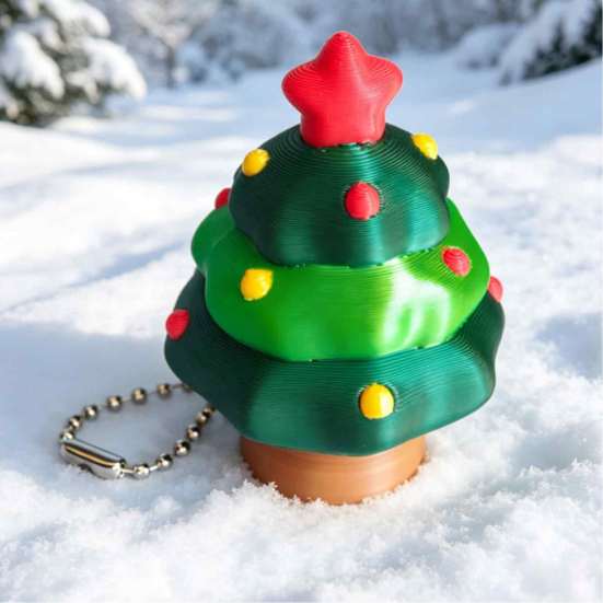 Holiday Party Favors Christmas Tree Fidget Clicker Keychain, 3D Printed Shaped Stress Relief Stocking Stuffers for Kids Toy, Sensory Figure