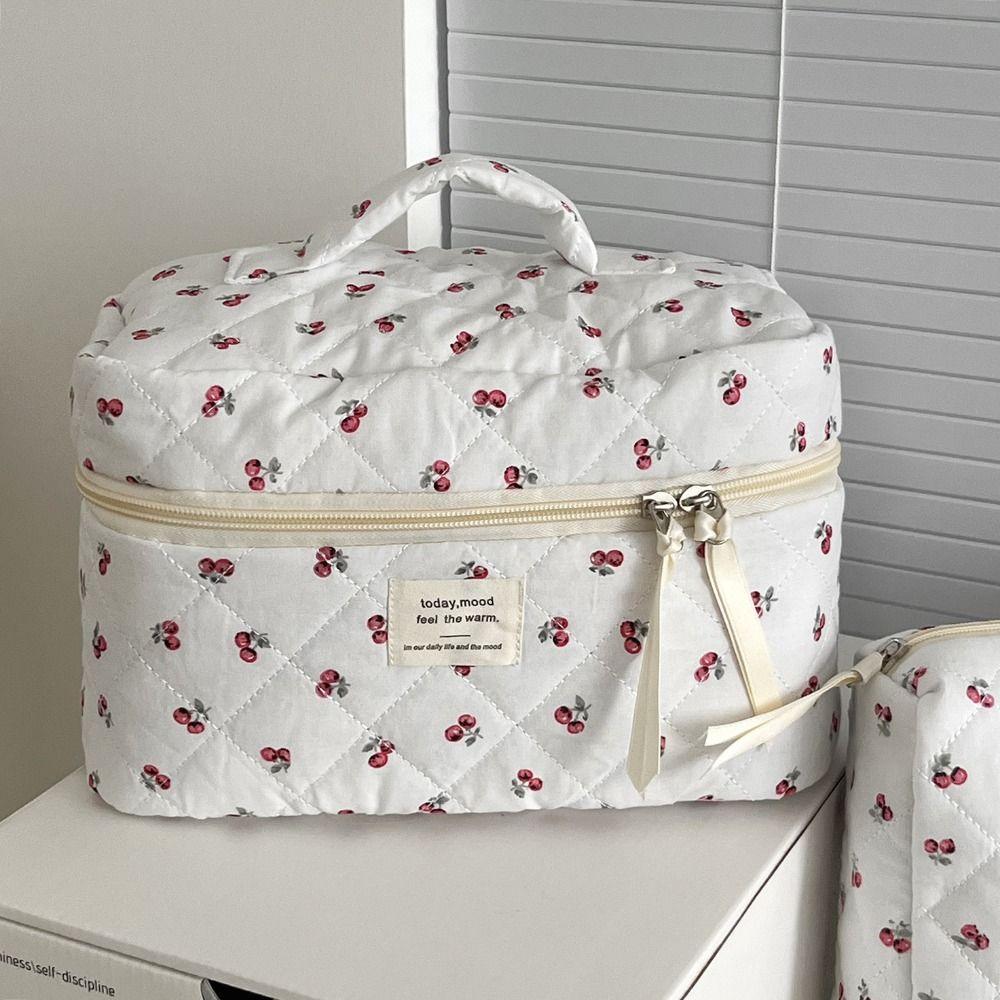 Floral Toiletry Cosmetic Pouch Flower Printed Makeup Lipstick Case Stationery Storage Bag  Casual