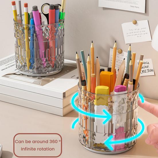 Pen Holder Removable 360-Degree Rotary Design Large Capacity Makeup Brush Container Spinning Pen Stand