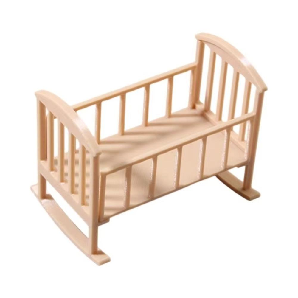 Miniature Dollhouse Cradle Simulation Mini Baby Crib Unique Rocking Bed Model  Dollhouse Decoration