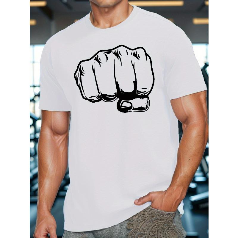 

Европейский размер [Дышащая хлопковая футболка с принтом] Дышащая хлопковая мужская футболка с принтом Кулак - Повседневная и спортивная футболка с коротким рукавом, Машинная стирка S белый