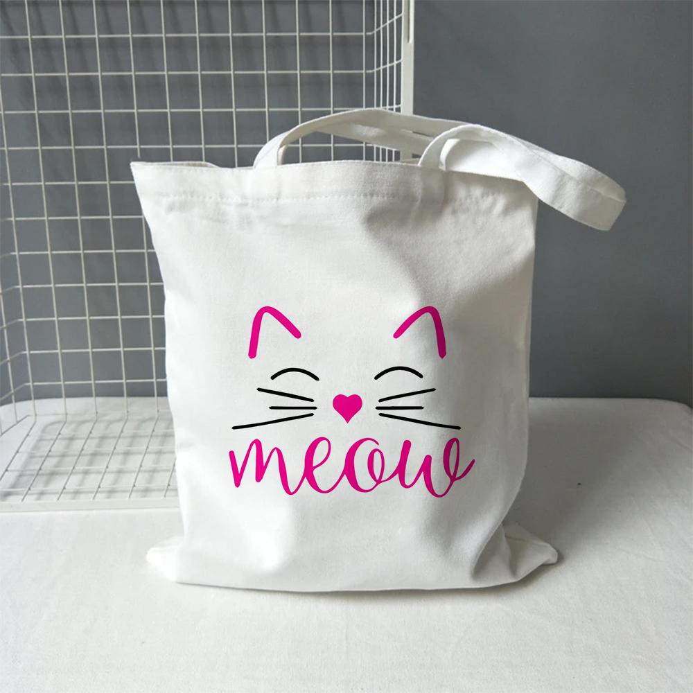 

Симпатичная холщовая сумка для покупок с котом, женская большая вместительная сумка для хранения, сумка через плечо, многоразовая студенческая сумка для книг, модная сумка-шопер 24*26cm