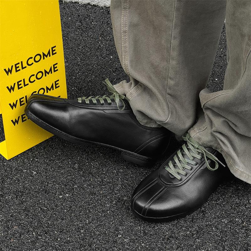 Commuter round head training shoes men's and women's casual small leather shoes retro lazy shoes