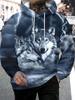 Men's Fashion Hooded Sweatshirt with Siberian Gray Wolf Print, Pullover Hoodie for Spring, Autumn, and Winter, Casual Outdoor Sportswear Top,