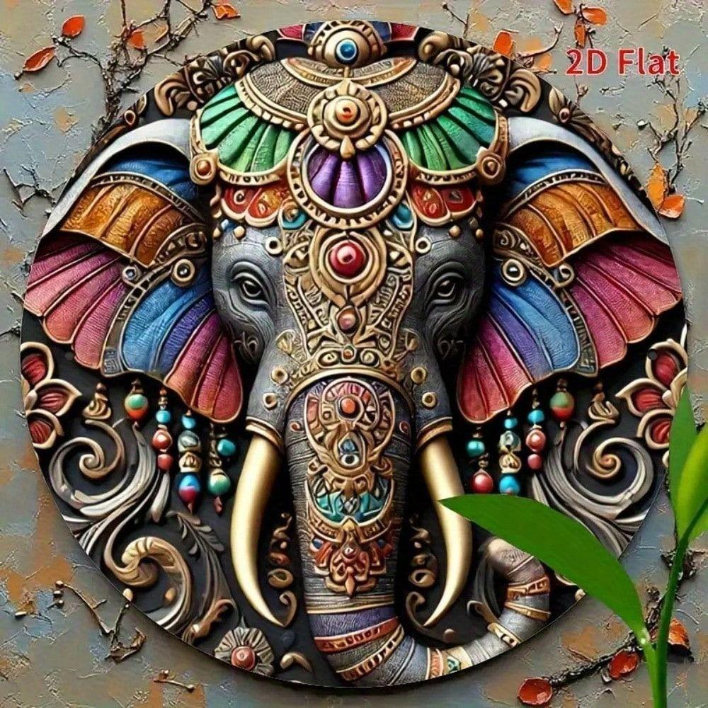 Metal Poster Elephant Indian Ornament Wall Art Home Decor