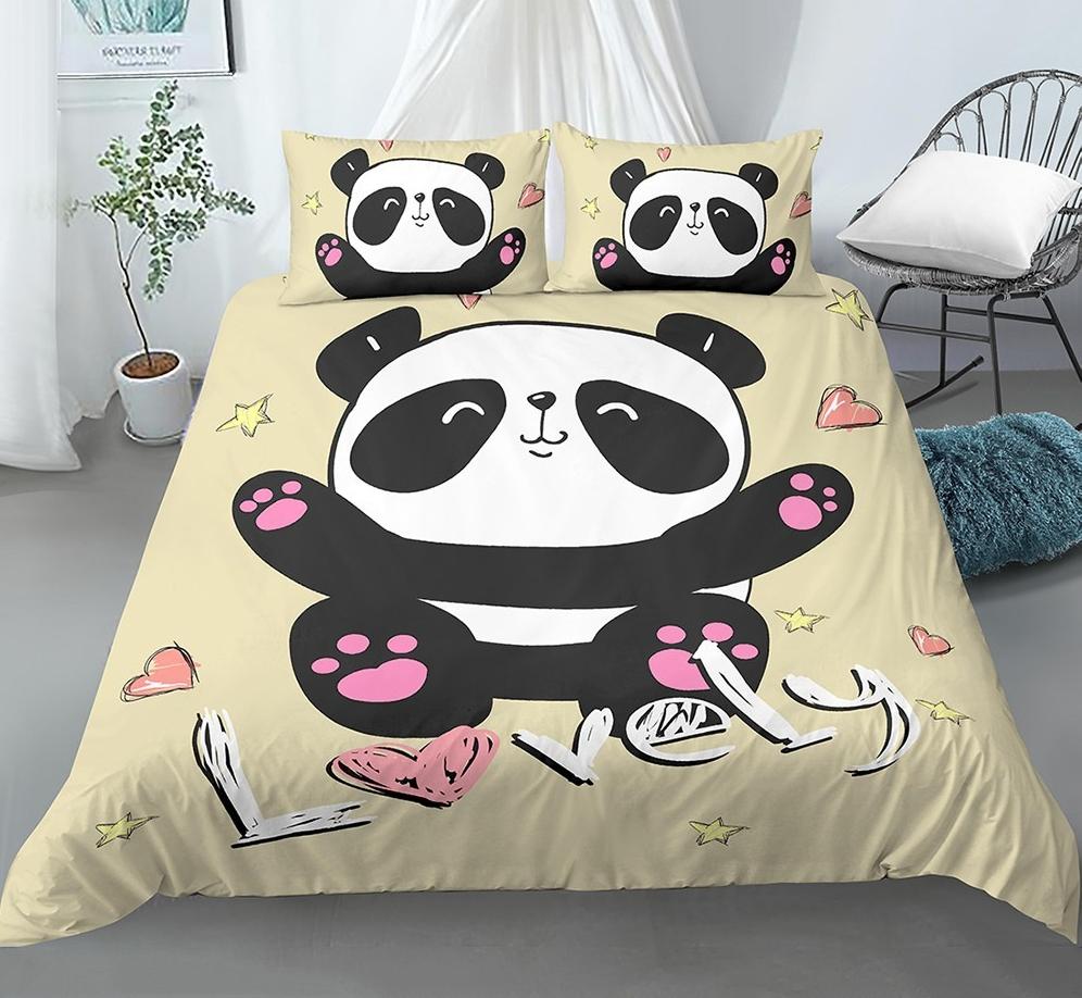 Cartoon Cute Panda Duvet Cover 3D Printed Bedding Set Children Gift Girls Single Large King Size 3-Piece Set with 2 Pillowcases