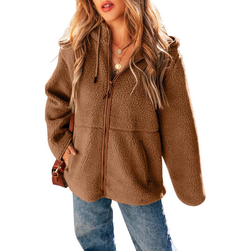 2025 Amazon wish European and American foreign trade autumn and winter new women's clothing casual hooded plush top coat