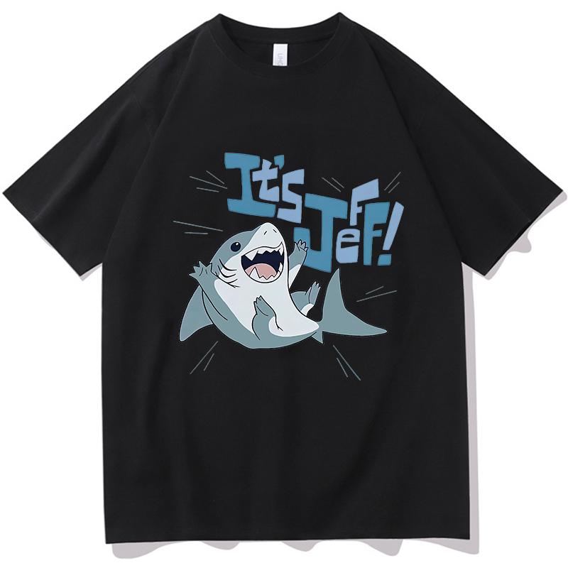 Kawaii Jeff Der Landhai T-Shirt Kurzarm Mode Baumwolle T-Shirt Grafikdruck Gothic Retro T-Shirt Camisetas Weiche T-Shirts