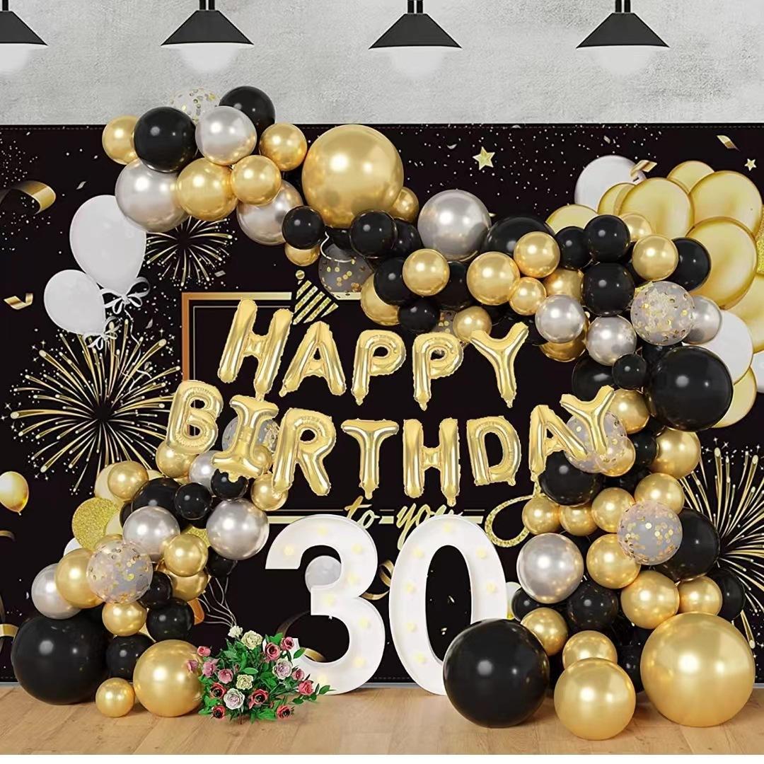 

Black Gold And Silver Balloon Happy Birthday Aluminum Film Confetti Balloon Set Birthday Wedding Scene Decoration Set as shown