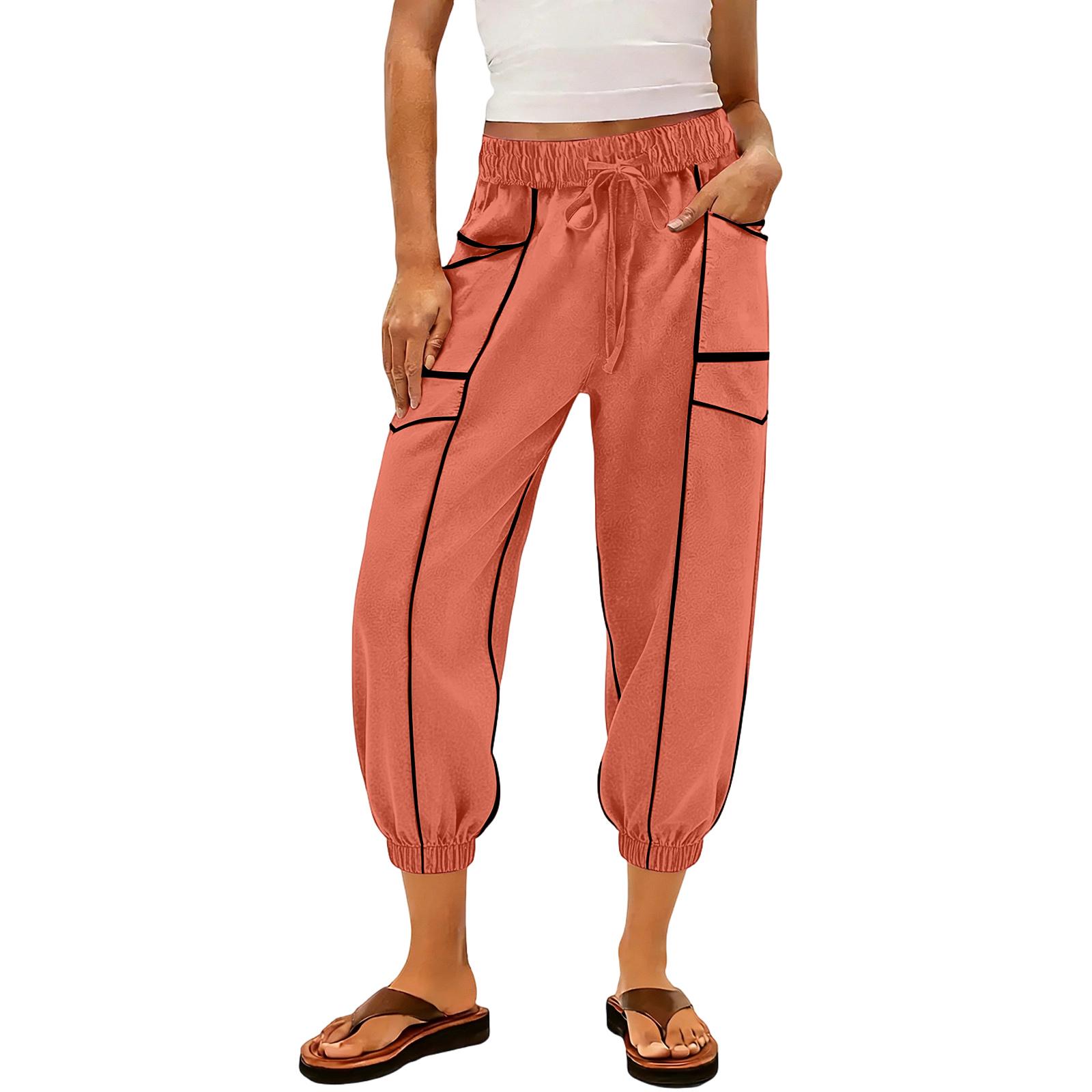 

Women s sanitary pants, leg binding pants, high waisted spliced pockets, casual cropped pants M