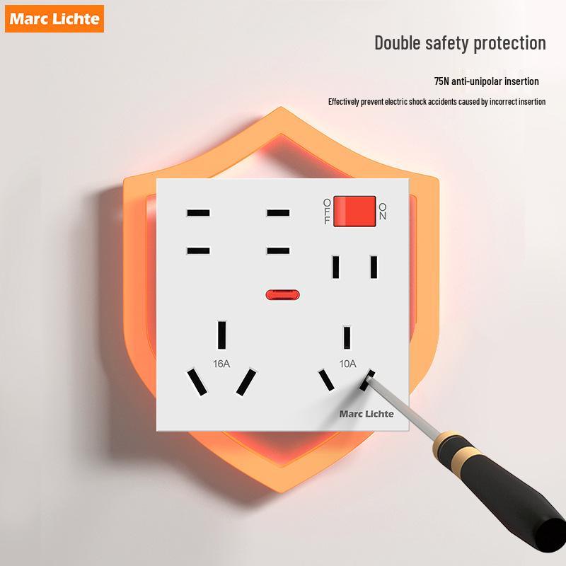 86-Type Concealed 16A High-Power AC Wall Socket with 10A Two/Three-Pin Plug and Switch