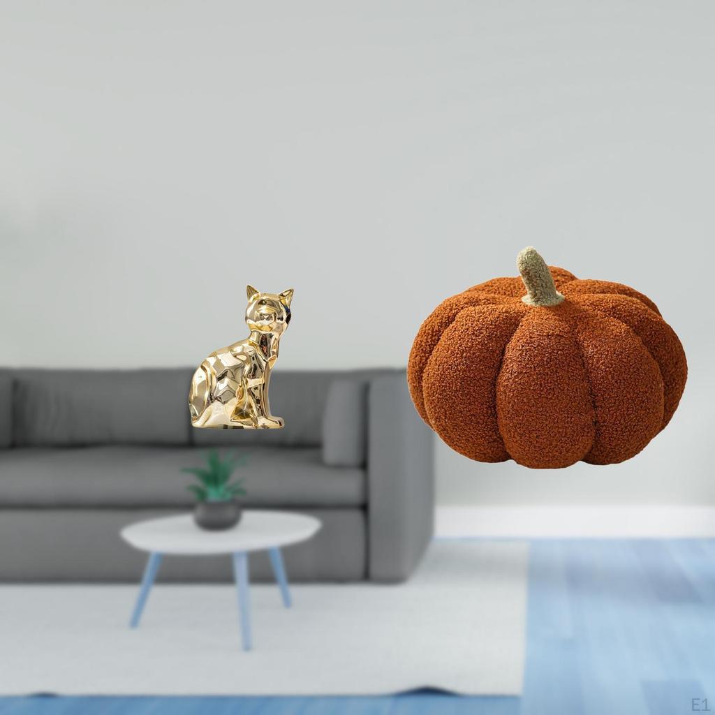 Cat Pumpkin Sculpture Decorative Figurine Animal Craft Ornament for Fireplace Sofa Cushion Bed