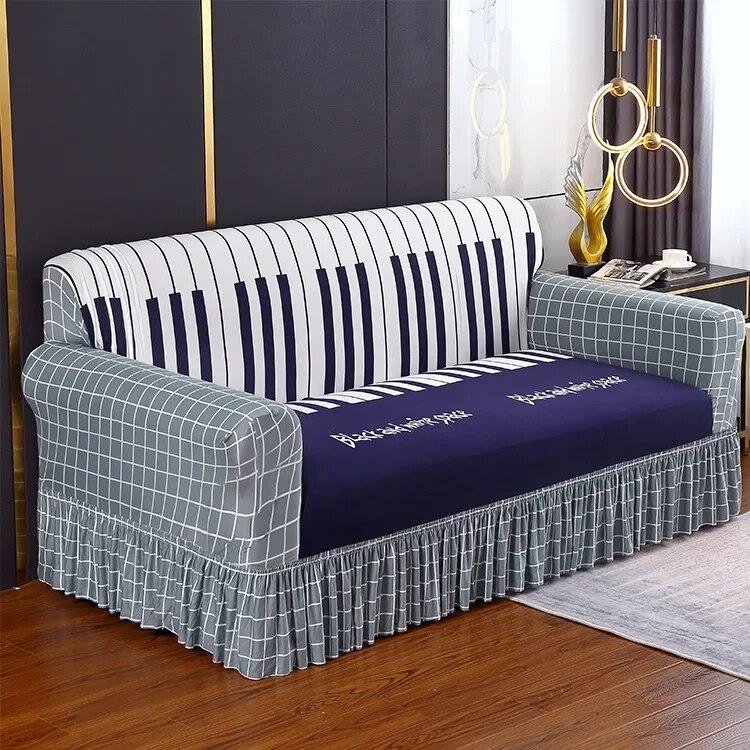 Pletené elastické potahy na pohovku s potiskem do obývacího pokoje se sukní Natahovací křeslo Pohovka Potah na rohy 1/2/3/4 sedadel