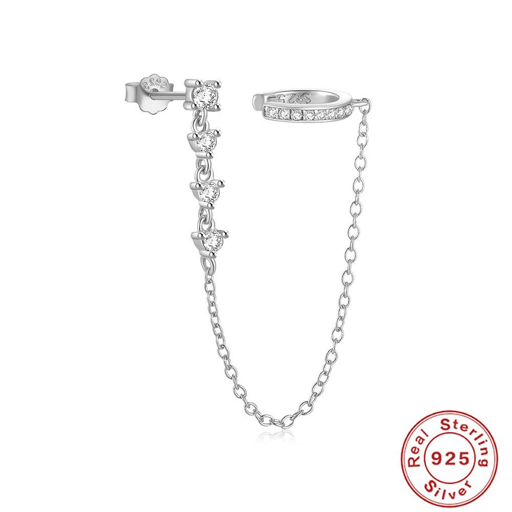 Fashion S925 Sterling Silver Ins Wind Chain Tassel Diamond Opal Opal Earline Stud Earrings