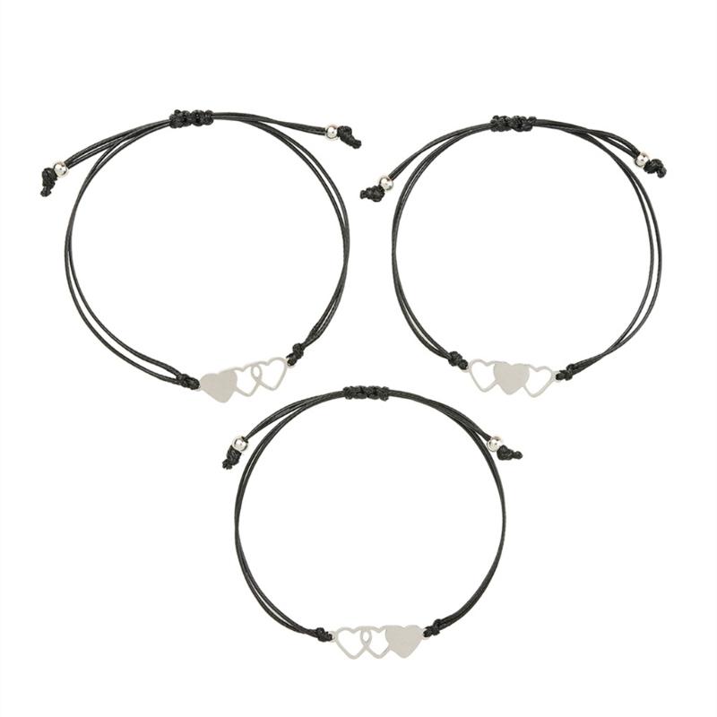3 Pcs Three Sisters Stainless Steel Heart Bracelet Handmade Matching Heart Distance Heart-to-Heart Sister Card Bracelets