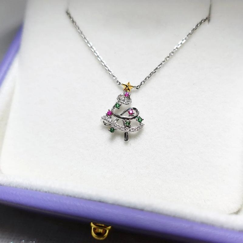 Small And Delicate Christmas Tree Necklace, Colorful And Sweet Holiday Gifts, Sparkling Pendant Jewelry