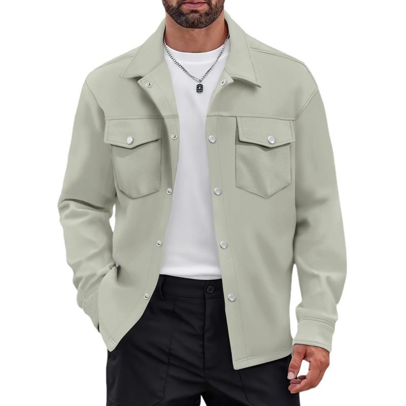 Autumn and Winter European and American Cross-border Casual Men's Clothing Lapel Single-breasted Solid Color Double-pocket Slim-fit Jacket