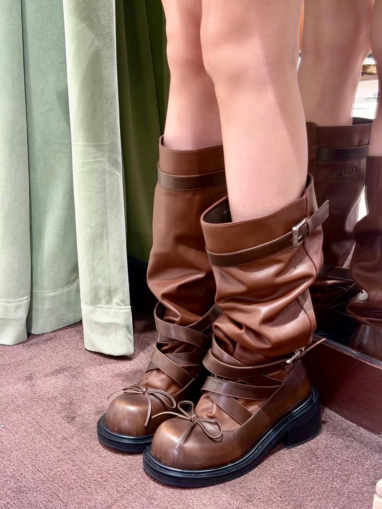 Reba thick heel French retro western cowboy boots women's boots autumn new tall knight boots