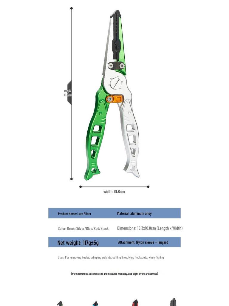 Fish-Shaped Aviation Aluminum Fishing Pliers with Split Ring and Line Cutter