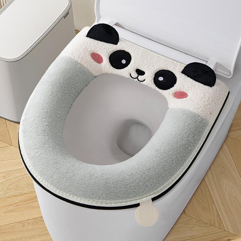 Four Seasons Universal Plush Toilet Seat Cover Set - Winter Thickened Zipper Style Cushion Ring.