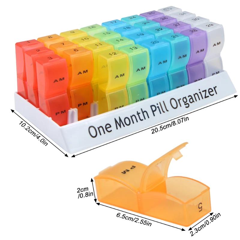 Monthly Pill Cases Travel Dispen Storage Container Colorful Drug Dispenser Packing Container 32 Slot Pill Box Organizer 31 Days
