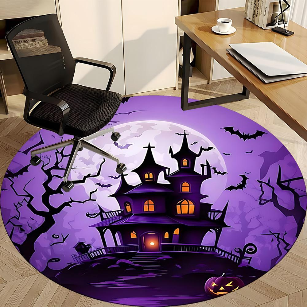 1pc Halloween HauntedHouse Office Round Area Rug, Under Office Chairs Bedroom Living Room Home Decor, Room Deco, Available In Various Sizes