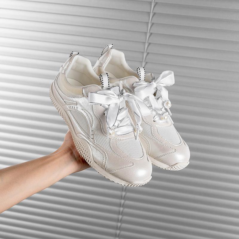 Summer breathable sneakers waffle mesh breathable ballet silver sports and leisure shoes women's shoes